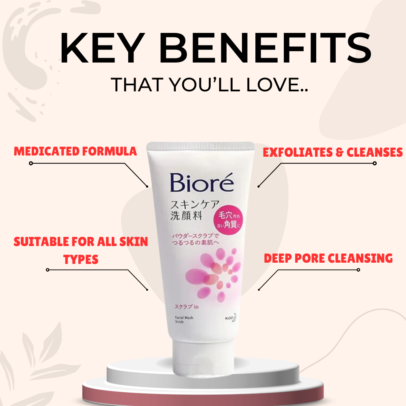 Key Benefits of Kao Biore - Facial Washing Foam -Medicated Scrub