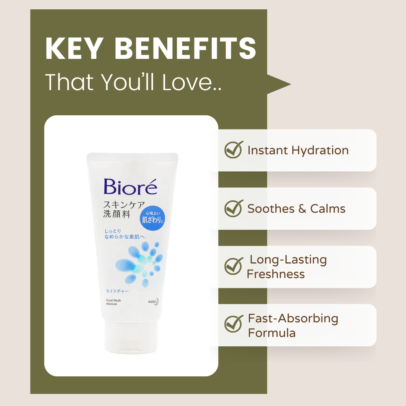 Key Benefits of Biore Moisture 130g Face Wash