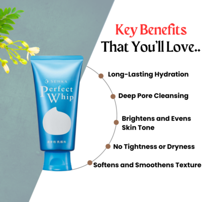 Key Benefits of SENKA Perfect Whip【Rich in moisture】 Cleansing Foam Facewash