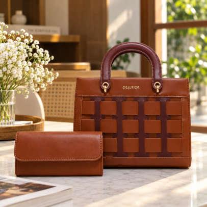 Dejurior JD8731-1 Brown – Elegant Woven Ladies Handbag