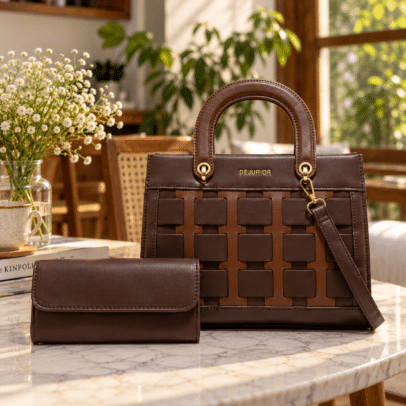 Dejurior JD8731-1 Coffee Brown – Elegant Woven Ladies Handbag