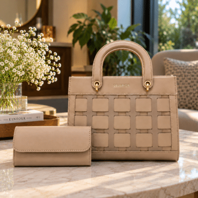 Dejurior JD8731-1 Khaki Woven Ladies Handbag with Matching Wallet