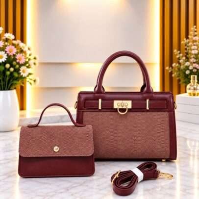 QAZA ED0538-1 Elegant Burgundy Ladies Handbag Set