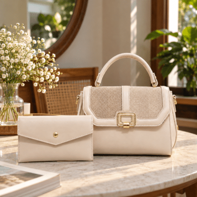 QAZA Elegant Cream Handbag & Wallet Set – Model MD6289-1