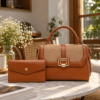 QAZA Elegant Handbag & Wallet Set – Cognac Brown