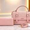 QAZA Elegant Pink Ladies Handbag with Matching Wallet
