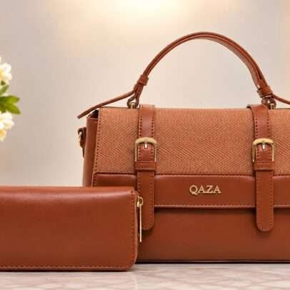 QAZA Ladies Handbag & Wallet Set – Brown...