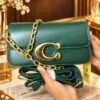 Qaza Brand Emerald Green Shoulder Bag with Golden Chain