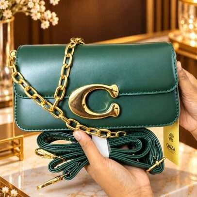 Qaza Brand Emerald Green Shoulder Bag with Golden Chain