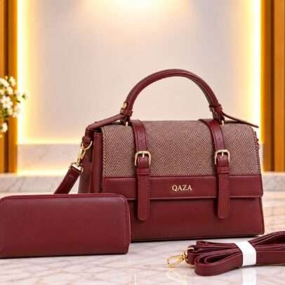 Qaza Jiali Elegant Handbag & Wallet Set – Wine Red