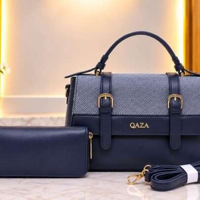 Qaza WD5877-1 Elegant Handbag & Wallet Set – Navy Blue