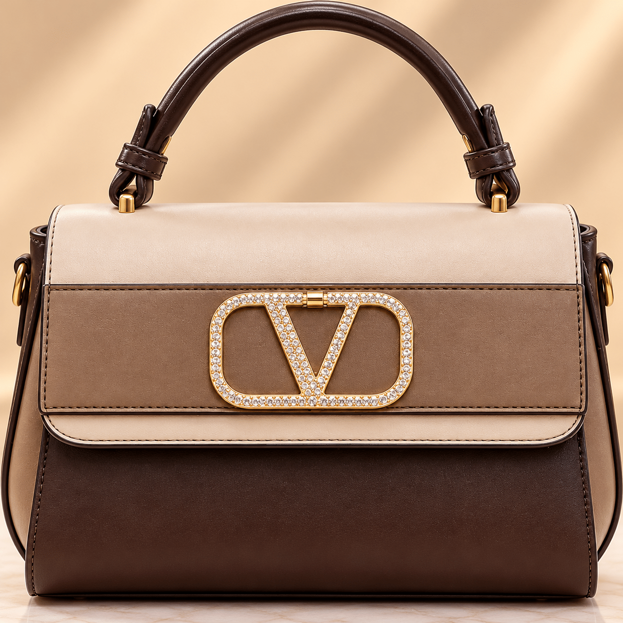 Qaza LD3088 Tri-Tone Elegant Handbag – Coffee